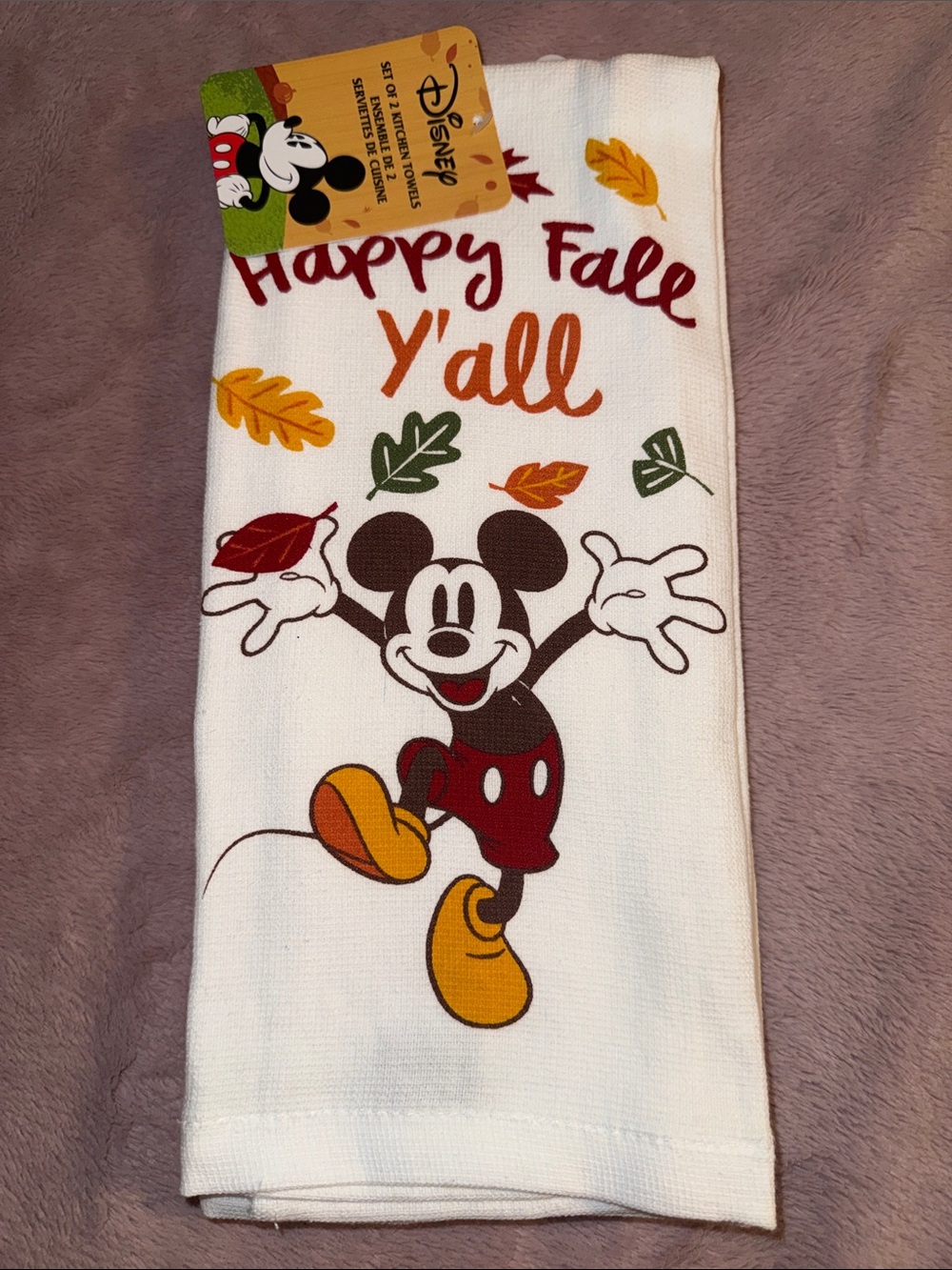 🍂 Disney Happy Fall Y'all Mickey Mouse Decorative Kitchen Towel - White